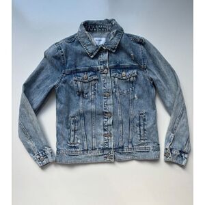 Old‎ Navy Women's Lightwash Denim Long Sleeve Distressed Jean Jacket Size Small